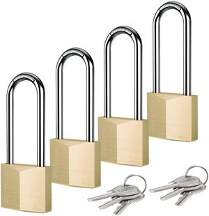 4 Keyed Padlock 6 Keys Outdoor Solid Brass Lock 2.6" Shed Gate Hasp Keyed Alike, Heavy-Duty, Outdoor Use, Weather-resistant, High Security, Resist Cut and Pry, Long shackle, for Chain Gate Hasp 4 Keyed Padlock 6 Keys Outdoor Solid Brass Lock 2.6" Shed Gate Hasp Keyed Alike, Heavy-Duty, Outdoor Use, Weather-resistant, High Security, Resist Cut and Pry, Long shackle, for Chain Gate Hasp