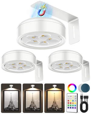 Picture Lights for Wall,Wireless 2000mAh Rechargeable Magnetic LED Puck Lights with Remote,3 Color Temps and 12 RGB,Dimming & Timer,Art Frame Light for Painting Display,Photos,Wall Decor(3 Pack) Picture Lights for Wall,Wireless 2000mAh Rechargeable Magnetic LED Puck Lights with Remote,3 Color Temps and 12 RGB,Dimming & Timer,Art Frame Light for Painting Display,Photos,Wall Decor(3 Pack)