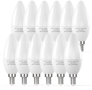 B11 E12 6W LED Candelabra Bulb 600lm 5000K 12-Pack Bright 60W Equivalent High CRI 85+ for Ceiling Fan Chandelier Energy Efficient Flicker Free, Daylight White B11 E12 6W LED Candelabra Bulb 600lm 5000K 12-Pack Bright 60W Equivalent High CRI 85+ for Ceiling Fan Chandelier Energy Efficient Flicker Free, Daylight White