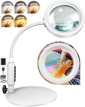 30X 10X Magnifying Glass with Light and Stand, 5 Color Modes Stepless Dimmable, Optical Grade HD Lens, LED Lighted Magnifier Hands Free with 16in Flexible Gooseneck for Close Work - White 30X 10X Magnifying Glass with Light and Stand, 5 Color Modes Stepless Dimmable, Optical Grade HD Lens, LED Lighted Magnifier Hands Free with 16in Flexible Gooseneck for Close Work - White