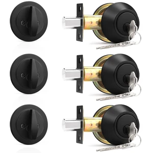 Keyed Alike Single Cylinder Deadbolts Flat Black, Keyway Keys Handleset, 3 Keys Interior& Exterior Door Hardware for Entrance Lock and Front Gate, 3 Pack Keyed Alike Single Cylinder Deadbolts Flat Black, Keyway Keys Handleset, 3 Keys Interior& Exterior Door Hardware for Entrance Lock and Front Gate, 3 Pack