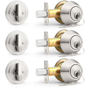 (3 Pack) Keyed Alike (Combo Packs) Single Cylinder Deadbolts Brushed Nickel, Keyway Keys Handleset, 3 Keys Anti-Theft Interior& Exterior Door Hardware (for Entrance Lock and Front Gate) (3 Pack) Keyed Alike (Combo Packs) Single Cylinder Deadbolts Brushed Nickel, Keyway Keys Handleset, 3 Keys Anti-Theft Interior& Exterior Door Hardware (for Entrance Lock and Front Gate)