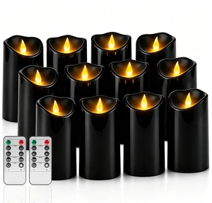 Flameless Candles 3"D X 6"H Set of 12 Outdoor Indoor Ivory Pillars Battery Operated Flickering Candles Include 8-Key Remote Timer Function, Black Waterproof Candles for Wedding, Aniversary Decor Flameless Candles 3"D X 6"H Set of 12 Outdoor Indoor Ivory Pillars Battery Operated Flickering Candles Include 8-Key Remote Timer Function, Black Waterproof Candles for Wedding, Aniversary Decor