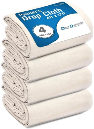 Pack of 4: 4x12 Drop Cloth Cotton Tarp Large Canvas Tarp for Art Supplies, Drop Cloths for Painting Supplies/Paint Canvas Fabric and Furniture Cover from Paint by Pack of 4: 4x12 Drop Cloth Cotton Tarp Large Canvas Tarp for Art Supplies, Drop Cloths for Painting Supplies/Paint Canvas Fabric and Furniture Cover from Paint by