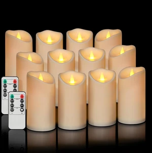 Flameless Candles 3"D X 6"H Set of 12 Outdoor Indoor Ivory Pillars Battery Operated Flickering Candles Include 8-Key Remote Timer Function, Ivory Waterproof Candles for Wedding, Aniversary Decor Flameless Candles 3"D X 6"H Set of 12 Outdoor Indoor Ivory Pillars Battery Operated Flickering Candles Include 8-Key Remote Timer Function, Ivory Waterproof Candles for Wedding, Aniversary Decor
