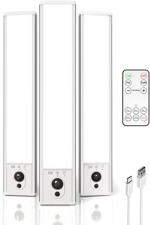 3-Pack Under Cabinet Lighting, 2400mAh Motion Sensor Light, LED Closet Lights Wireless, 6500K Dimmable, Timer, Magnetic, with Remote Control for Kitchen, Closet, Stair 3-Pack Under Cabinet Lighting, 2400mAh Motion Sensor Light, LED Closet Lights Wireless, 6500K Dimmable, Timer, Magnetic, with Remote Control for Kitchen, Closet, Stair