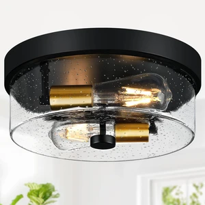 Flush Mount Ceiling Light Fixtures, 2-Light Black and Gold Ceiling Mount for Farmhouse with Seeded Glass Lampshade, Industrial Flush Mount Light Fixture for Hallway, Kitchen, Entryway and Foyer Flush Mount Ceiling Light Fixtures, 2-Light Black and Gold Ceiling Mount for Farmhouse with Seeded Glass Lampshade, Industrial Flush Mount Light Fixture for Hallway, Kitchen, Entryway and Foyer