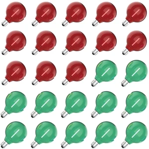 25 Pack G40 LED Outdoor String Light Replacement Bulbs, Red Green 1W 120V, E12 Base, Shatterproof & Waterproof, LED Small Globe Light Bulbs for Patio Backyard Garden Cafe Bistro Deck 25 Pack G40 LED Outdoor String Light Replacement Bulbs, Red Green 1W 120V, E12 Base, Shatterproof & Waterproof, LED Small Globe Light Bulbs for Patio Backyard Garden Cafe Bistro Deck