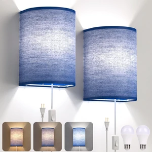 Plug in Wall Sconces Set of Two Wall Lights with On/Off Switch Stepless Color Temperature Wall Lamps with Fabric Linen Shade for Bedroom Living Room & Hallway- Indoor Corded Wall Decor Plug in Wall Sconces Set of Two Wall Lights with On/Off Switch Stepless Color Temperature Wall Lamps with Fabric Linen Shade for Bedroom Living Room & Hallway- Indoor Corded Wall Decor