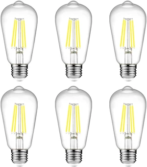 Vintage LED Edison Bulbs, 6W, Equivalent 60W, Non-Dimmable, Daylight 5000K, 700Lumens, ST58 Antique LED Filament Bulbs with 80+ CRI, E26 Medium Base, Clear Glass, Pack of 6 Vintage LED Edison Bulbs, 6W, Equivalent 60W, Non-Dimmable, Daylight 5000K, 700Lumens, ST58 Antique LED Filament Bulbs with 80+ CRI, E26 Medium Base, Clear Glass, Pack of 6