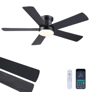 Ceiling Fans with Lights - 48" Black Flush Mount Ceiling Fan Light with 6 Speeds 3CCT Dimmable, Revesible Motor, Low Profile Fan Light for Modern Indoor Bedroom, Kitchen Ceiling Fans with Lights - 48" Black Flush Mount Ceiling Fan Light with 6 Speeds 3CCT Dimmable, Revesible Motor, Low Profile Fan Light for Modern Indoor Bedroom, Kitchen