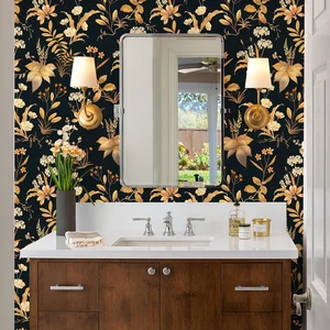 Vintage Floral Peel and Stick Wallpaper 17.3" x 480" Black Gold Botanical Contact Paper, Removable Wall Paper, Renter Friendly, for Cabinets, Furniture, DIY Decor Vintage Floral Peel and Stick Wallpaper 17.3" x 480" Black Gold Botanical Contact Paper, Removable Wall Paper, Renter Friendly, for Cabinets, Furniture, DIY Decor