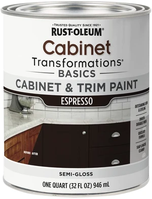 Cabinet Transformations & Trim Paint, Espresso, Quart Cabinet paint, Smooth durable finish, Easy-clean coating, Quick dry formula, For cabinets and trim Cabinet Transformations & Trim Paint, Espresso, Quart Cabinet paint, Smooth durable finish, Easy-clean coating, Quick dry formula, For cabinets and trim