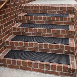 Outdoor Rubber Stair Treads Dots Heavy-Duty Non-Slip Stair Mats Best Grip on Concrete, Brick & Textured Step Fastening Recommended for Wooden & RV Steps, Pack of 5 Outdoor Rubber Stair Treads Dots Heavy-Duty Non-Slip Stair Mats Best Grip on Concrete, Brick & Textured Step Fastening Recommended for Wooden & RV Steps, Pack of 5