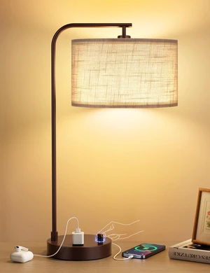 20.7" Tall Table Lamp with USB & Outlet, Fully Dimmable Nightstand Lamp Linen Lampshade, USB Port and Outlet, Brown Desk Lamp for Bedside, Living Room, Guest Room, Home Office, LED Bulb Included 20.7" Tall Table Lamp with USB & Outlet, Fully Dimmable Nightstand Lamp Linen Lampshade, USB Port and Outlet, Brown Desk Lamp for Bedside, Living Room, Guest Room, Home Office, LED Bulb Included