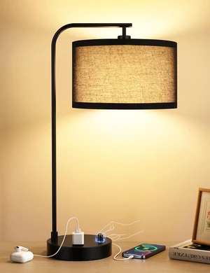 20.7" Tall Table Lamp with USB & Outlet, Fully Dimmable Nightstand Lamp Linen Lampshade, USB Port and Outlet, Black Desk Lamp for Bedside, Living Room, Guest Room, Home Office, LED Bulb Included 20.7" Tall Table Lamp with USB & Outlet, Fully Dimmable Nightstand Lamp Linen Lampshade, USB Port and Outlet, Black Desk Lamp for Bedside, Living Room, Guest Room, Home Office, LED Bulb Included