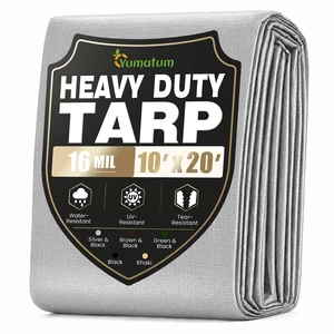 16 Mil 10x20 FT Heavy Duty Waterproof Tarps for Outdoor, Silver Heavy Duty Tarps with Reinforced Edges & Rustproof Grommets, Waterproof Cover for Roof, Tent, Camping, Pool, Car 16 Mil 10x20 FT Heavy Duty Waterproof Tarps for Outdoor, Silver Heavy Duty Tarps with Reinforced Edges & Rustproof Grommets, Waterproof Cover for Roof, Tent, Camping, Pool, Car