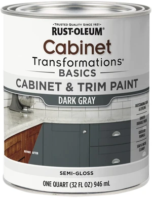 Cabinet Transformations & Trim Paint, Dark Gray, Quart Cabinet paint, Smooth durable finish, Easy-clean coating, Quick dry formula, For cabinets and trim Cabinet Transformations & Trim Paint, Dark Gray, Quart Cabinet paint, Smooth durable finish, Easy-clean coating, Quick dry formula, For cabinets and trim