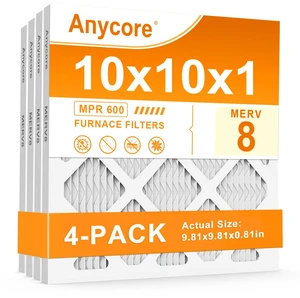 10x10x1 Air Filter 4 Pack MERV 8 HVAC AC Furnace Pleated Air Filters for Home Office MPR 600 FPR 5 (Actual Size: 9.81x9.81x0.81 inch) 10x10x1 Air Filter 4 Pack MERV 8 HVAC AC Furnace Pleated Air Filters for Home Office MPR 600 FPR 5 (Actual Size: 9.81x9.81x0.81 inch)