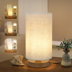 Minimalist Dimmable Nightstand Lamp with Round Fabric Linen Shade, 3 Color Temperatures, Desk & Bedside Lamp for Study, Living Room, Bedroom, Office, Dorm Minimalist Dimmable Nightstand Lamp with Round Fabric Linen Shade, 3 Color Temperatures, Desk & Bedside Lamp for Study, Living Room, Bedroom, Office, Dorm