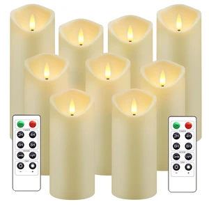 Flickering Flameless Candles, Battery Operated Acrylic LED Pillar Candles with Remote Control and Timer,Set of 9 (Ivory) Flickering Flameless Candles, Battery Operated Acrylic LED Pillar Candles with Remote Control and Timer,Set of 9 (Ivory)