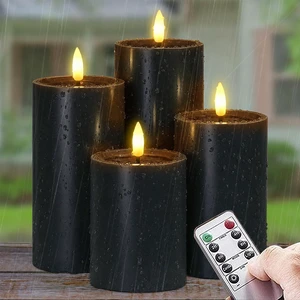 Outdoor Halloween 4pcs Flameless Waterproof Candles with Handy Remote Control, Cycle Timer Battery Operated Candle Grease LED Flickering Pillar Plastic Long Lasting (Black, 3" x4" 5" 6" 7") Outdoor Halloween 4pcs Flameless Waterproof Candles with Handy Remote Control, Cycle Timer Battery Operated Candle Grease LED Flickering Pillar Plastic Long Lasting (Black, 3" x4" 5" 6" 7")