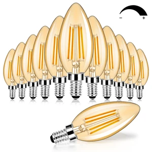12-Pack Dimmable E12 LED Candelabra Bulbs 60W Equivalent, 2200K 6W, B11 Candle Base, 600 Lumens, LED Filament, Amber Glass, High CRI, Vintage Light Bulb for Chandelier Ceiling Fan 12-Pack Dimmable E12 LED Candelabra Bulbs 60W Equivalent, 2200K 6W, B11 Candle Base, 600 Lumens, LED Filament, Amber Glass, High CRI, Vintage Light Bulb for Chandelier Ceiling Fan