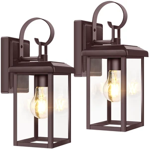 2-Pack Outdoor Wall Light Fixtures, Modern Porch Sconces, Brown Waterproof, Rust-Resistant, Durable Metal with Clear Glass, Standard E26 Socket, Easy to Install 2-Pack Outdoor Wall Light Fixtures, Modern Porch Sconces, Brown Waterproof, Rust-Resistant, Durable Metal with Clear Glass, Standard E26 Socket, Easy to Install