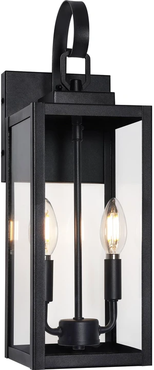 18" Large Outdoor Wall Light, 2-Light Black Exterior Sconce Waterproof, Rust-Resistant, Durable Metal with Clear Glass, Standard E12 Socket, Easy to Install 18" Large Outdoor Wall Light, 2-Light Black Exterior Sconce Waterproof, Rust-Resistant, Durable Metal with Clear Glass, Standard E12 Socket, Easy to Install
