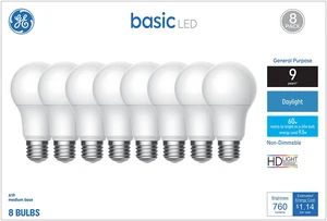 Basic A19 Light Bulbs, 60W Daylight for Home, 8 Pack 5000K crisp white light, living room and kitchen ready, long-lasting, standard base Basic A19 Light Bulbs, 60W Daylight for Home, 8 Pack 5000K crisp white light, living room and kitchen ready, long-lasting, standard base