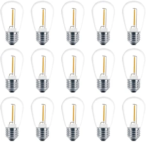 15 Pack S14 LED Outdoor String Light Replacement Bulbs, Warm White 1W 120V, E26 Base, Shatterproof, Waterproof, 11W Equivalent Incandescent Bulbs for Patio Backyard Garden Cafe Bistro Deck 15 Pack S14 LED Outdoor String Light Replacement Bulbs, Warm White 1W 120V, E26 Base, Shatterproof, Waterproof, 11W Equivalent Incandescent Bulbs for Patio Backyard Garden Cafe Bistro Deck