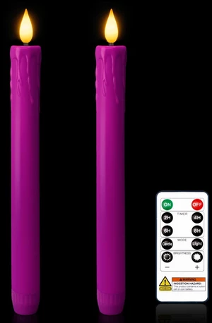 9.6 Inches Real Wax Purple Flameless Taper Candles with Remote Timer, 2 Pcs LED Fake Candlesticks, Battery Candle with 3D Flickering Flame for Wedding, Dinner, Xmas Anniversary Decor 9.6 Inches Real Wax Purple Flameless Taper Candles with Remote Timer, 2 Pcs LED Fake Candlesticks, Battery Candle with 3D Flickering Flame for Wedding, Dinner, Xmas Anniversary Decor