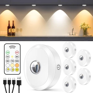 Rechargeable Puck Lights with Remote Control, 3 Color Temperatures and Timing Function, Dimmable Tap Light, Stick on Under Cabinet Lights, LED Puck Lights for Kitchen, Closet and Shelf(6 Pack) Rechargeable Puck Lights with Remote Control, 3 Color Temperatures and Timing Function, Dimmable Tap Light, Stick on Under Cabinet Lights, LED Puck Lights for Kitchen, Closet and Shelf(6 Pack)
