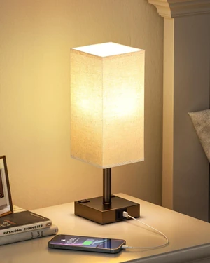 Brown Touch Table Lamp for Bedroom - Dimmable, USB C+A, 2 AC Outlets 3-Way Dimming, 3000K Bulb Included, Square Brown Lampshade and Black Base, Desk Lamp for Nightstand, Living Room, Dorm Brown Touch Table Lamp for Bedroom - Dimmable, USB C+A, 2 AC Outlets 3-Way Dimming, 3000K Bulb Included, Square Brown Lampshade and Black Base, Desk Lamp for Nightstand, Living Room, Dorm