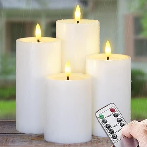 Outdoor 4pcs Flameless Waterproof Candles with Handy Remote Control, Cycle Timer Battery Operated Candle Grease Effect LED Flickering Pillar Plastic Long Lasting (White, 3" x4" 5" 6" 7") Outdoor 4pcs Flameless Waterproof Candles with Handy Remote Control, Cycle Timer Battery Operated Candle Grease Effect LED Flickering Pillar Plastic Long Lasting (White, 3" x4" 5" 6" 7")