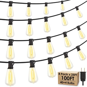 100FT(4x25FT) Outdoor String Lights, Patio Lights with 40+4 LED Dimmable Waterproof Linkable ST38 Edison Bulbs for Gazebo Camping Party, Black 100FT(4x25FT) Outdoor String Lights, Patio Lights with 40+4 LED Dimmable Waterproof Linkable ST38 Edison Bulbs for Gazebo Camping Party, Black