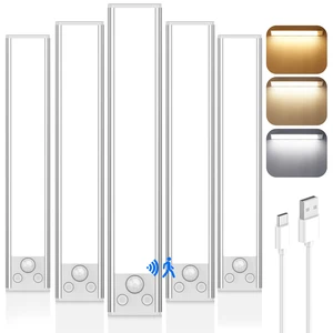 10inch Under Cabinet Lighting, Motion Sensor Light Indoor, 5-Pack Dimmable 68-LED Under-Counter Light Fixture for Kitchen, 2200mAh Rechargeable, Magnetic Mount, with 3-in-1 Color Modes 10inch Under Cabinet Lighting, Motion Sensor Light Indoor, 5-Pack Dimmable 68-LED Under-Counter Light Fixture for Kitchen, 2200mAh Rechargeable, Magnetic Mount, with 3-in-1 Color Modes
