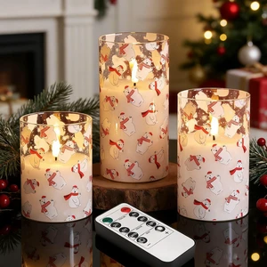 Christmas Glass Flameless Pillar Candles with Remote, Flickering LED Battery Candles Bear Holiday Winter Table Decor Gift Set of 3 Christmas Glass Flameless Pillar Candles with Remote, Flickering LED Battery Candles Bear Holiday Winter Table Decor Gift Set of 3