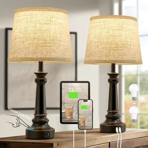 Touch Lamps for Nightstand Set of 2 - Black Table Lamp for Bedroom Dimmable Bedside Lamp with USB C+A Ports - Lamps for Night Stands Living Room End Table,2 LED Bulbs Included Touch Lamps for Nightstand Set of 2 - Black Table Lamp for Bedroom Dimmable Bedside Lamp with USB C+A Ports - Lamps for Night Stands Living Room End Table,2 LED Bulbs Included