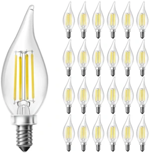 Chandelier Light Bulbs, Candelabra Light Bulbs 40 Watt Equivalent E12 LED Bulb Dimmable, 5000K Daylight White, 4.5W 400LM, Flame Tip Vintage Candle Light Bulb, 24 Pack Chandelier Light Bulbs, Candelabra Light Bulbs 40 Watt Equivalent E12 LED Bulb Dimmable, 5000K Daylight White, 4.5W 400LM, Flame Tip Vintage Candle Light Bulb, 24 Pack