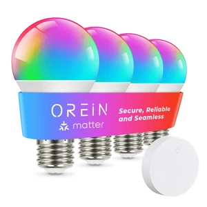 Matter Smart Light Bulb, A19 RGBTW Color Changing, 4 Pack with Remote 800lm 60W Equivalent Alexa Light Bulbs Works with Alexa/Apple Home/ Google Home/SmartThingsE26 Base 2.4Ghz WiFi led Bulbs Matter Smart Light Bulb, A19 RGBTW Color Changing, 4 Pack with Remote 800lm 60W Equivalent Alexa Light Bulbs Works with Alexa/Apple Home/ Google Home/SmartThingsE26 Base 2.4Ghz WiFi led Bulbs