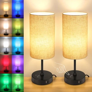 Table Lamp Set of 2, 3 CCT 3000K/4500K/6500K & RGB Color Changing, Stepless Dimmable Small Bedside Lamp for Reading, Ambience Nightstand Light for Home Decor Party, Beige Shade Table Lamp Set of 2, 3 CCT 3000K/4500K/6500K & RGB Color Changing, Stepless Dimmable Small Bedside Lamp for Reading, Ambience Nightstand Light for Home Decor Party, Beige Shade