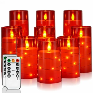 Flickering Flameless Candles, Red LED Pillar Candles with Remote 9 Pack Christmas Candles Battery Operated with Timer and Embedded Star String Lights for New Year & Indoor Holiday Home Decor Flickering Flameless Candles, Red LED Pillar Candles with Remote 9 Pack Christmas Candles Battery Operated with Timer and Embedded Star String Lights for New Year & Indoor Holiday Home Decor