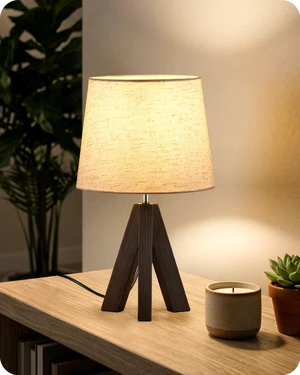 Small Table Lamp for Bedroom, 14.6" Bedside Lamp with Beige Linen Shade & Walnut Wood Tripod Base, Modern Nightstand Lamp for Living Room, Nursery, Entryway, E26 Socket, VE51TL05 Small Table Lamp for Bedroom, 14.6" Bedside Lamp with Beige Linen Shade & Walnut Wood Tripod Base, Modern Nightstand Lamp for Living Room, Nursery, Entryway, E26 Socket, VE51TL05