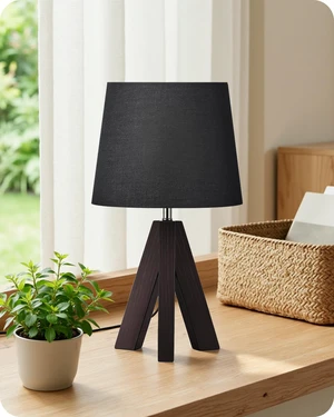 Small Table Lamp for Bedroom, 14.6" Bedside Lamp with Black Linen Shade & Walnut Wood Tripod Base, Modern Nightstand Lamp, Blak Lamp for Living Room, Nursery, Entryway, E26 Socket, VB51TL05 Small Table Lamp for Bedroom, 14.6" Bedside Lamp with Black Linen Shade & Walnut Wood Tripod Base, Modern Nightstand Lamp, Blak Lamp for Living Room, Nursery, Entryway, E26 Socket, VB51TL05