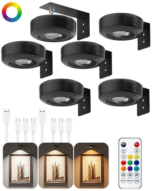 3.3" Picture Lights for Wall Spotlight, 2000mAh Rechargeable, 6Pack, Black RGB & 3-Color-TempRemote & Touch ControlMagnetic Lights for Photo FramesWireless Art Painting LightingBattery Operated 3.3" Picture Lights for Wall Spotlight, 2000mAh Rechargeable, 6Pack, Black RGB & 3-Color-TempRemote & Touch ControlMagnetic Lights for Photo FramesWireless Art Painting LightingBattery Operated