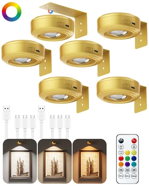 3.3" Picture Lights for Wall Spotlight, 2000mAh Rechargeable, 6Pack, Gold RGB & 3-Color-TempRemote & Touch ControlMagnetic Lights for Photo FramesWireless Art Painting LightingBattery Operated 3.3" Picture Lights for Wall Spotlight, 2000mAh Rechargeable, 6Pack, Gold RGB & 3-Color-TempRemote & Touch ControlMagnetic Lights for Photo FramesWireless Art Painting LightingBattery Operated