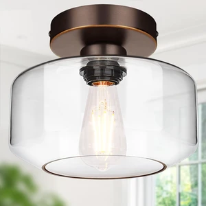 Industrial Semi Flush Mount Ceiling Light Oil Rubbed Bronze, 800 Lumen LED Bulb Included, Clear Glass Shade Ceiling Light Fixture, Light Fixture for Hallway Bathroom Bedroom, Hanging Light Fixtures Industrial Semi Flush Mount Ceiling Light Oil Rubbed Bronze, 800 Lumen LED Bulb Included, Clear Glass Shade Ceiling Light Fixture, Light Fixture for Hallway Bathroom Bedroom, Hanging Light Fixtures