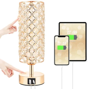Gold Crystal Touch Lamp for Bedroom with USB-C/A, Bulb Included Table Lamp, Bedside Lamp for Nightstand, 3 Way Dimmable Light, with Crystal Lampshade, Small Touch Light for Girl Room Gold Crystal Touch Lamp for Bedroom with USB-C/A, Bulb Included Table Lamp, Bedside Lamp for Nightstand, 3 Way Dimmable Light, with Crystal Lampshade, Small Touch Light for Girl Room