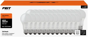A19 LED Light Bulbs, 60W Equivalent, Non-Dimmable, 800 Lumens, E26 Standard Base, 2700K Soft White, 80 CRI, 10 Year, Energy Efficient, 24 Pack, A800830/10KLED/MP/24 A19 LED Light Bulbs, 60W Equivalent, Non-Dimmable, 800 Lumens, E26 Standard Base, 2700K Soft White, 80 CRI, 10 Year, Energy Efficient, 24 Pack, A800830/10KLED/MP/24